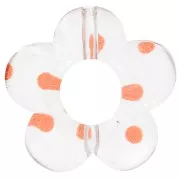 19mm clear acrylic flower beads - Orange dots x4