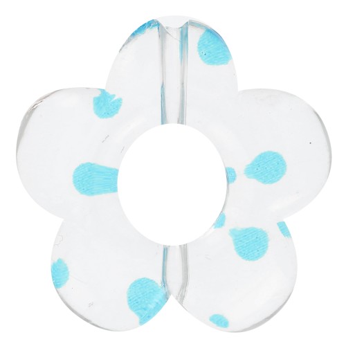 19mm clear acrylic flower beads - Blue Dots x4