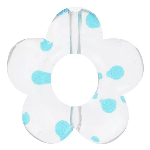 19mm clear acrylic flower beads - Blue Dots x4