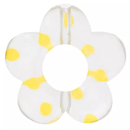 19mm clear acrylic flower beads - Yellow dots x4