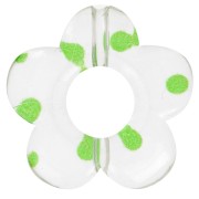 19mm clear acrylic flower beads - Green dots x4