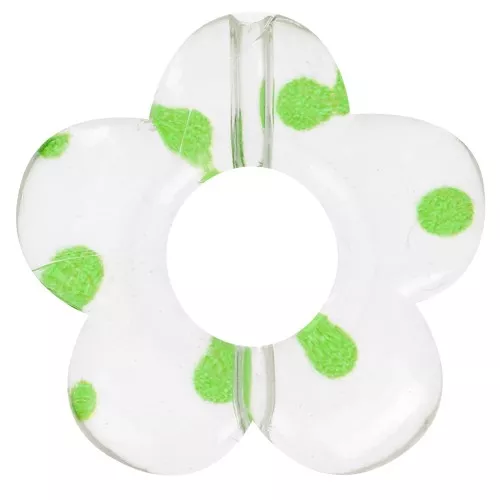 19mm clear acrylic flower beads - Green dots x4