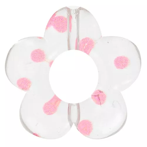 19mm clear acrylic flower beads - Pink dots x4