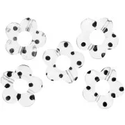 19mm clear acrylic flower beads - Black dots x4