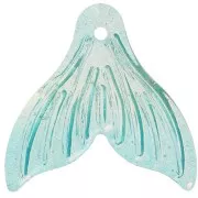 19x20mm Glass Fishtail Pendant - Iridescent Turquoise - Gold x10