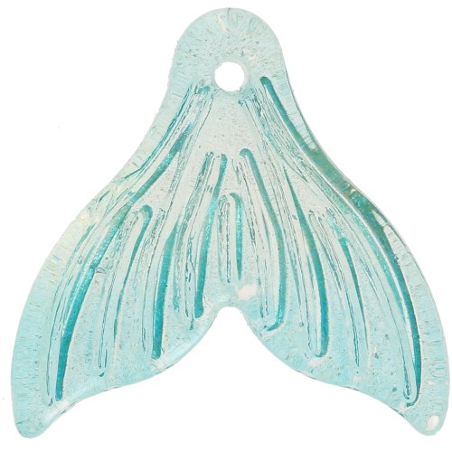 19x20mm Glass Fishtail Pendant - Iridescent Turquoise - Gold x10