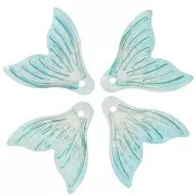 19x20mm Glass Fishtail Pendant - Iridescent Turquoise - Gold x10