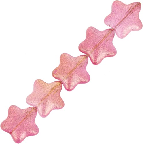 8mm Glass star beads - Pink - Gold glitter x10