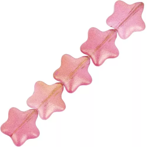8mm Glass star beads - Pink - Gold glitter x10