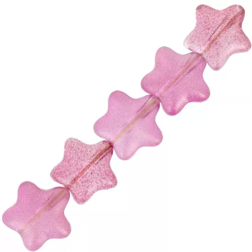 8mm Glass star beads - Fuchsia - Gold glitter x10