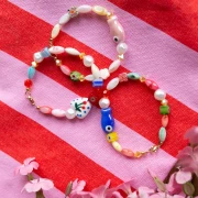 8mm dyed mother-of-pearl flower bead - Salmon pink x1