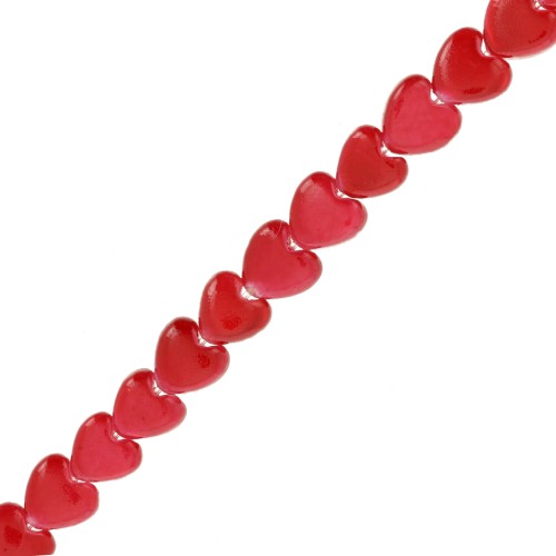 6mm Mother-of-pearl heart beads - Red x39cm