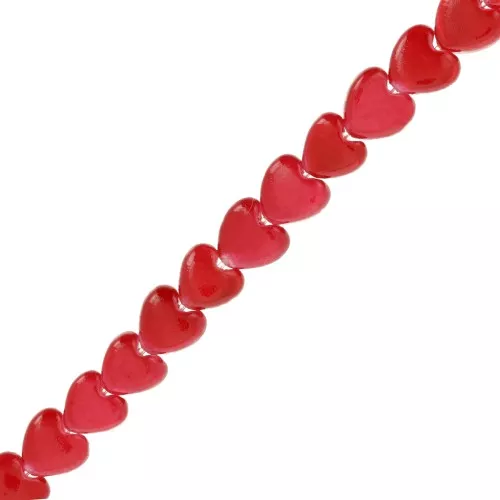 6mm Mother-of-pearl heart beads - Red x39cm
