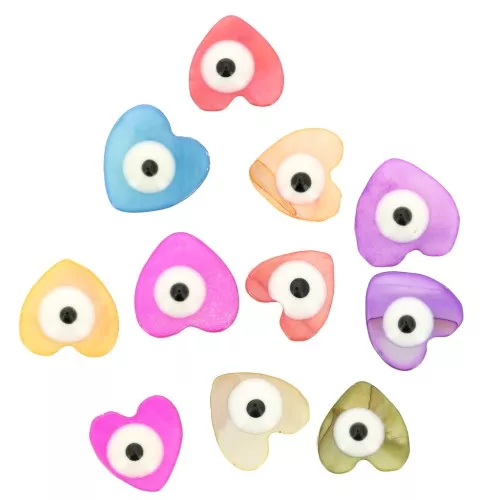 9mm Mother-of-pearl heart beads black eye pattern - Multicolored x10