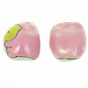 15mm Ceramic owl bead - Pink - Green x1