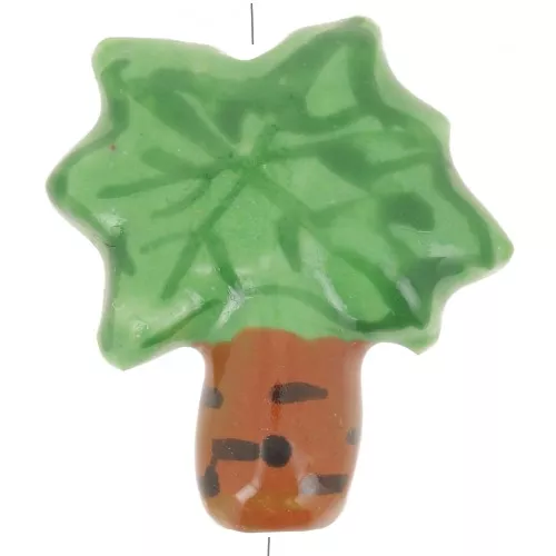 22x21mm Ceramic Palm Bead - Green - Light brown x1