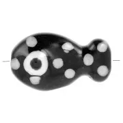 11x19mm Ceramic fish bead - Black with white polka dots x1
