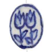 21x16.5mm Flat oval ceramic flower pattern bead - White - Navy blue x1|raw }}
