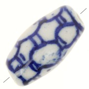 17x9mm ceramic graphic olive bead - Navy blue - White x1