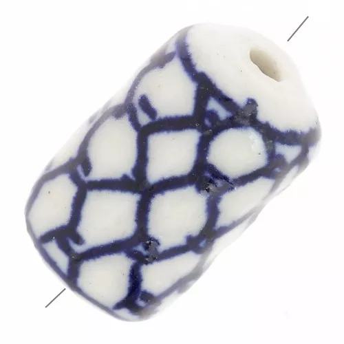 15x10mm Ceramic graphic tube bead - Navy blue - White x1