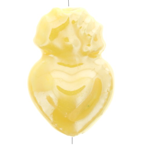 16x10mm Mexican ceramic Ex-voto heart bead - Iridescent yellow x1