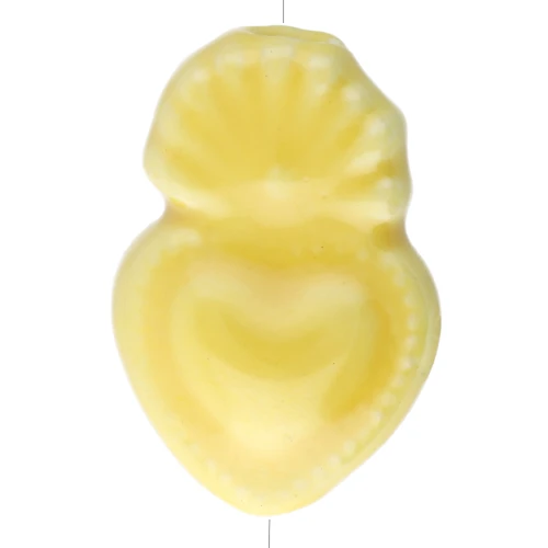 Mexican Ex-voto Ceramic Heart Bead, 15x10 mm - Iridescent Yellow x1