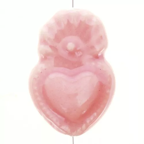 Ceramic Mexican Ex-voto heart bead 15x10 mm - Iridescent pink x1