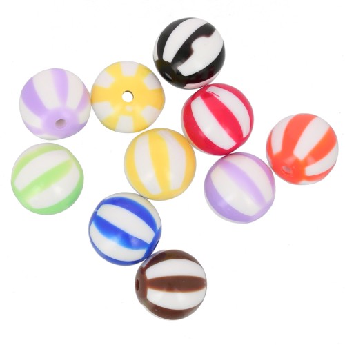 16mm acrylic striped round beads assortment - Multicolored x10