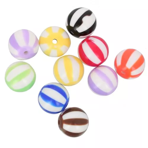 16mm acrylic striped round beads assortment - Multicolored x10