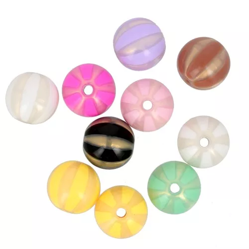 16mm Round striped acrylic beads assortment - Multicolored iridescent x10