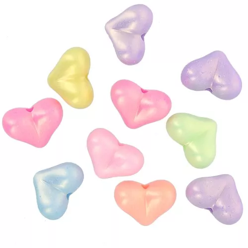 11x15mm Acrylic pearly heart beads set - Multicolored Pastel x10