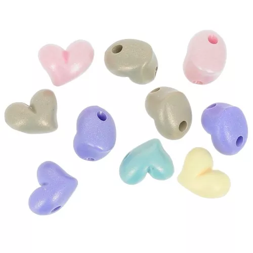9x12mm Acrylic pearly heart beads assortment - Multicolored Pastel x10