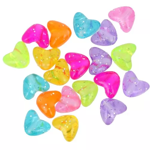 9x11mm Assorted heart beads - large holes -Multicolored - Transparent glitter x20