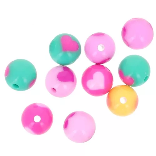 12mm Heart pattern round beads assortment - Multicolored x10