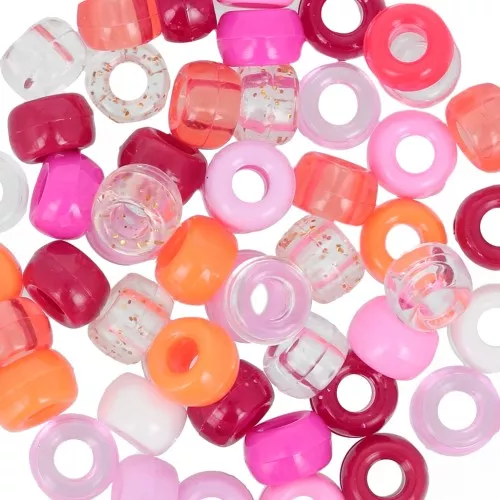 9x6mm Assortment of large hole beads - Pony beads - Multicolored Pink x50