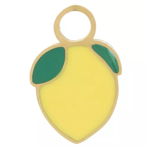 11.5x7.5mm 316L stainless steel and Epoxy resin Lemon charm - Gold - Yellow x1