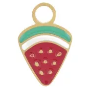 12x8mm 316L stainless steel and Epoxy resin Watermelon charm - Gold - Red x1