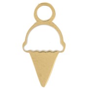 13x6.5mm 316L stainless steel Ice cream charm Epoxy resin - Gold - White x1