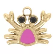 8x9mm 304L Stainless Steel Crab Charm Epoxy Resin - Gold - Fuchsia x1