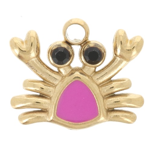 8x9mm 304L Stainless Steel Crab Charm Epoxy Resin - Gold - Fuchsia x1
