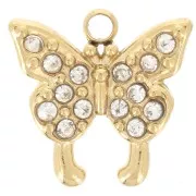 10mm 304L stainless steel butterfly charm with zirconium oxides - Gold x1