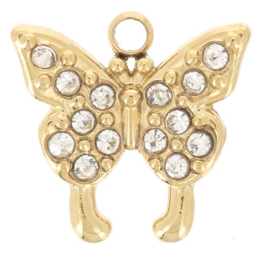 10mm 304L stainless steel butterfly charm with zirconium oxides - Gold x1