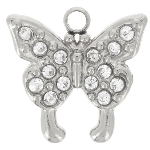 10mm 304L stainless steel butterfly charm with zirconium oxides x1