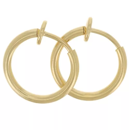13mm Mini hoop earrings clips - For non-pierced ears - Gold Tone x2
