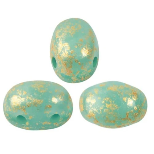 7x5mm Glass beads Samos® by Puca® Blue Green Opal Gold Splash x10g