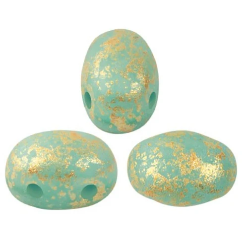 7x5mm Glass beads Samos® by Puca® Blue Green Opal Mat Gold Splash x10g