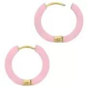 17mm 304L st. steel round hoop earrings - epoxy resin - Light pink x2