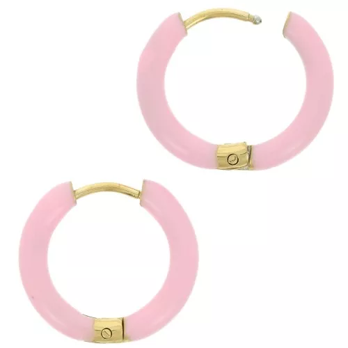 17mm 304L st. steel round hoop earrings - epoxy resin - Light pink x2