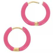 17 mm Round Hoop Earrings with Epoxy Resin - Gold-Plated 304 Stainless Steel - Fuchsia (2 pairs)