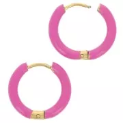 17mm 304L st. steel round hoop earrings - epoxy resin - Fuchsia x2